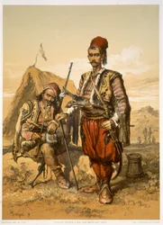 Soldados de infantaria turcos no exército otomano, bar. por Lemercier, c.1857